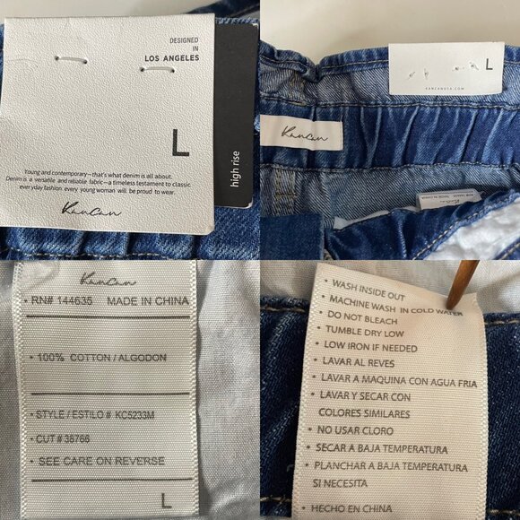 NWT KANCAN Ultra High Rise Paper Bag Shorts 100% Cotton Womens Size L Blue Denim - Picture 5 of 8
